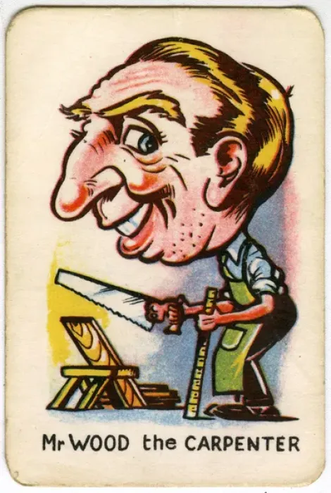 Framed Print : Happy Familes Playing Cards - Mr Wood the Carpenter Framed Print : Happy Familes Playing Cards - Mr Wood the Carpenter