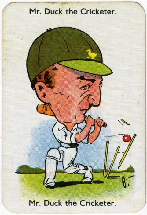 Framed Print : Happy Families Playing Cards - Mr Duck the Cricketer Framed Print : Happy Families Playing Cards - Mr Duck the Cricketer