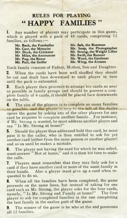 Framed Print : Happy Families Playing Cards - Rules for Playing Framed Print : Happy Families Playing Cards - Rules for Playing