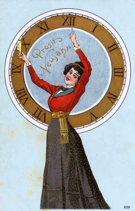 Framed Print : Happy New Year - Jolly German Girl seeing in the New Year Framed Print : Happy New Year - Jolly German Girl seeing in the New Year