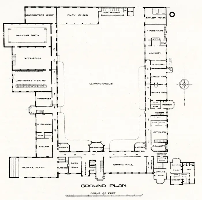Framed Print : Harborne Industrial School, Birmingham - Ground Floor Plan Framed Print : Harborne Industrial School, Birmingham - Ground Floor Plan