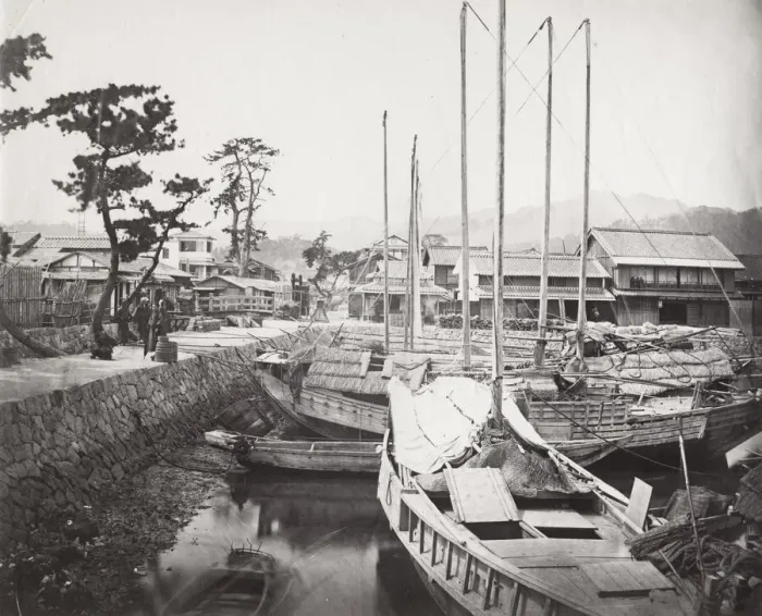 Framed Print : Harbour, dock view with boats, Japan Framed Print : Harbour, dock view with boats, Japan