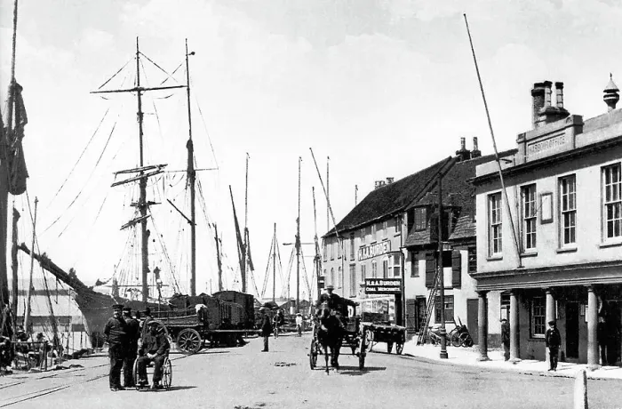 Framed Print : Harbour Offices and Quay, Poole early 1900's Framed Print : Harbour Offices and Quay, Poole early 1900's