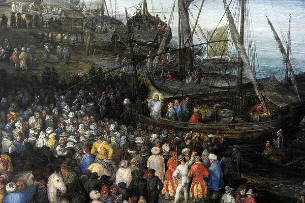 Harbour scene with Christ preaching, 1598, by Jan Brueghel t