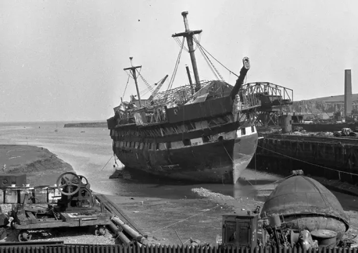 Framed Print : Harbour scene with ship and equipment, Scotland Framed Print : Harbour scene with ship and equipment, Scotland