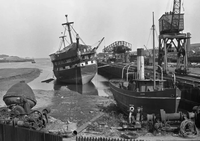 Framed Print : Harbour scene with ships and equipment, Scotland Framed Print : Harbour scene with ships and equipment, Scotland