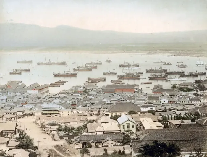 Framed Print : Harbour and ships at Hakodate, Japan Framed Print : Harbour and ships at Hakodate, Japan