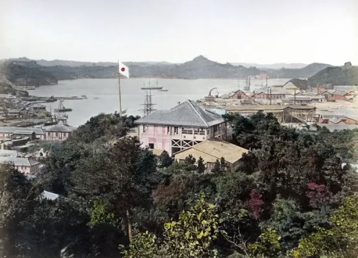 Framed Print : Harbour view (probably Nagasaki) Japan circa 1880s Framed Print : Harbour view (probably Nagasaki) Japan circa 1880s