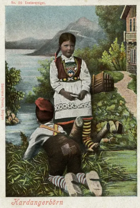 Framed Print : Hardanger, Norway - boy and girl in traditional costume Framed Print : Hardanger, Norway - boy and girl in traditional costume