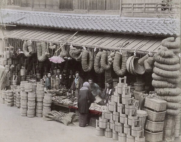 Hardware store selling buckets and baskets, Japan