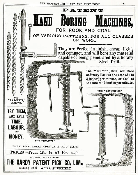 Hardy Patent Pick Co. patent hand boring machine 1890s