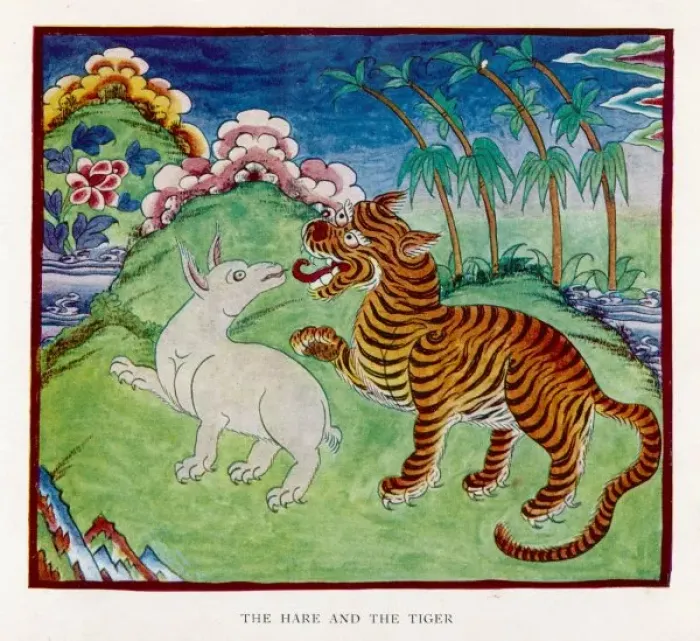 Framed Print : Hare Tricking the Tiger Framed Print : Hare Tricking the Tiger
