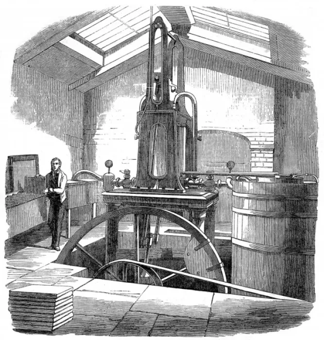 Framed Print : Harrisons Ice Making Machine, 1858 Framed Print : Harrisons Ice Making Machine, 1858