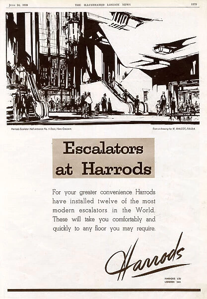 Harrods advertisement 1939 - new escalators installed