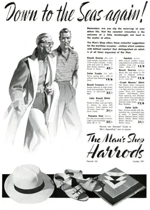 Framed Print : Harrods menswear advertisement - holiday and cruise wear Framed Print : Harrods menswear advertisement - holiday and cruise wear