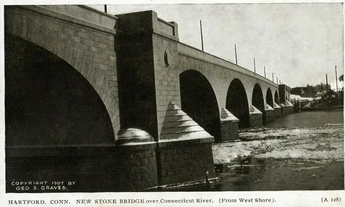 Framed Print : Hartford, Connecticut, USA, New Stone Bridge from west shore Framed Print : Hartford, Connecticut, USA, New Stone Bridge from west shore