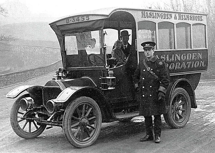 Framed Print : Haslingden Corporation bus, early 1900s Framed Print : Haslingden Corporation bus, early 1900s