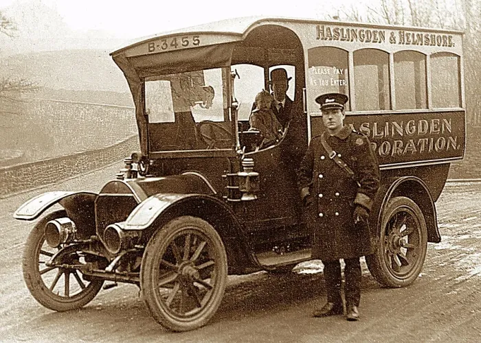 Framed Print : Haslingden Corporation bus, early 1900s Framed Print : Haslingden Corporation bus, early 1900s