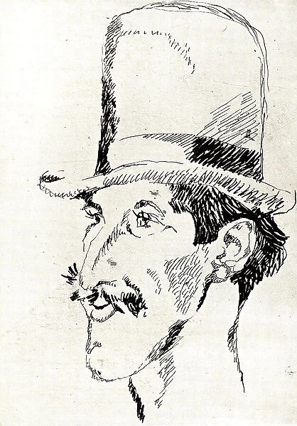 Top Hat. A portrait drawing of a smiling gentleman wearing a top hat