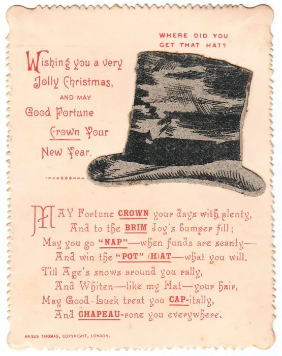 Framed Print : Top hat with comic verse on a Christmas and New Year card Framed Print : Top hat with comic verse on a Christmas and New Year card