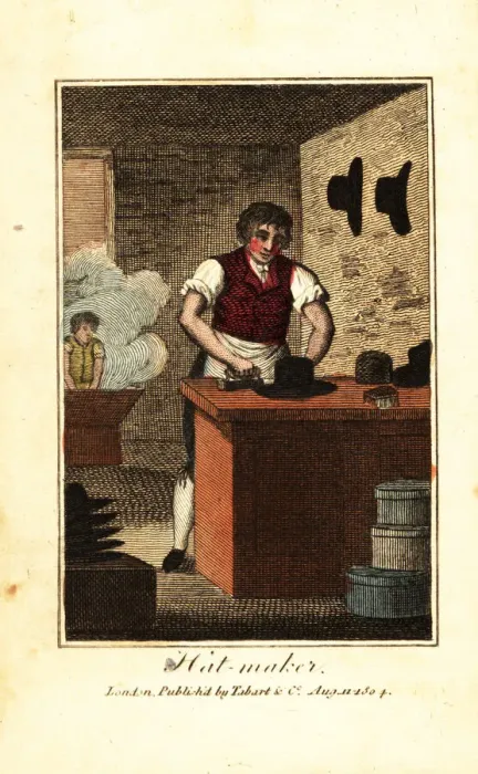 Framed Print : Hat maker ironing the brim of a hat made from beaver fur Framed Print : Hat maker ironing the brim of a hat made from beaver fur