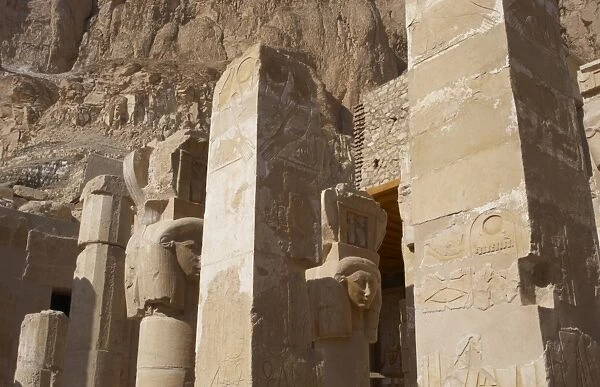 Hathor column pillars belonging to the Chapel of Hathor. Dei