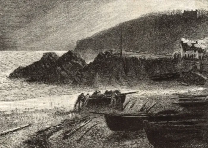 Framed Print : Hauling in the Boats - Evening by Charles Napier Hemy Framed Print : Hauling in the Boats - Evening by Charles Napier Hemy