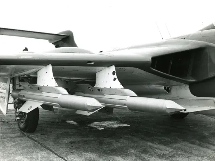 Framed Print : Two de Havilland Firestreak air-to-air missiles under th? Framed Print : Two de Havilland Firestreak air-to-air missiles under th?