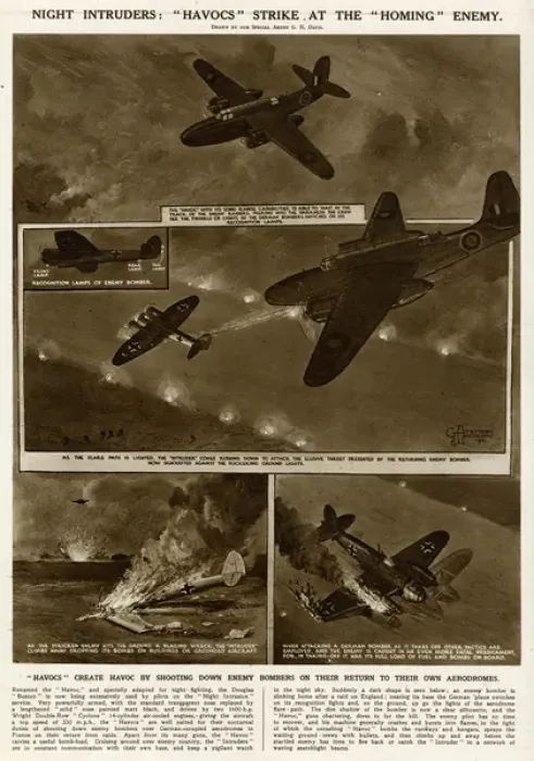 Framed Print : Havoc aircraft shoot down enemy bombers by G. H. Davis Framed Print : Havoc aircraft shoot down enemy bombers by G. H. Davis