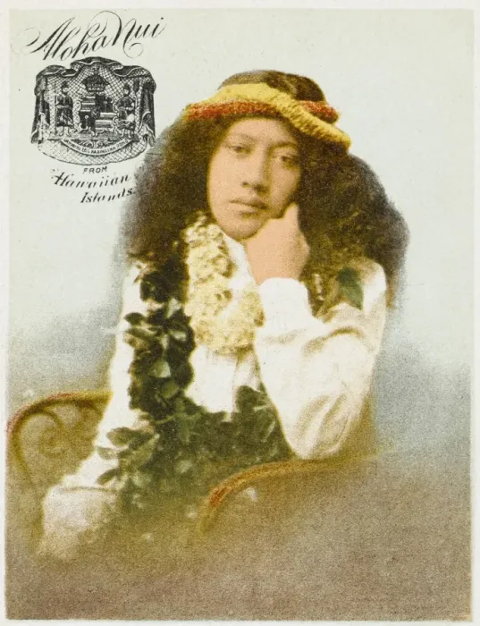 Framed Print : Hawaian girl, with floral garlands