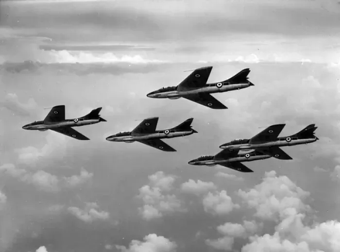 Framed Print : Five Hawker Hunter 4s in formation Framed Print : Five Hawker Hunter 4s in formation