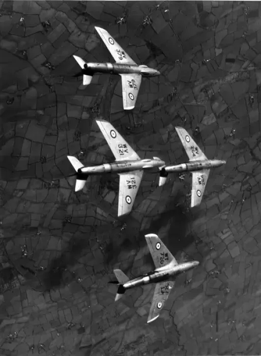Framed Print : Four Hawker Hunter 4s perform aerobatics Framed Print : Four Hawker Hunter 4s perform aerobatics