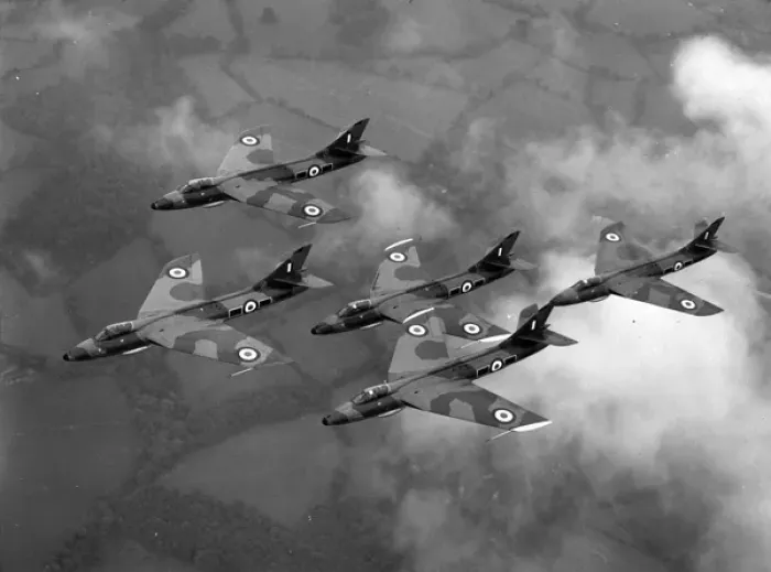 Framed Print : Five Hawker Hunters in formation Framed Print : Five Hawker Hunters in formation