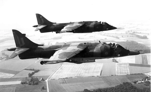 Two Hawker Siddeley Harriers in flight