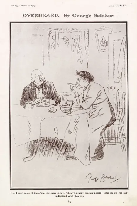 Framed Print : He: I seed some of these ere Belguims to-day. They re a funny speakin people Framed Print : He: I seed some of these ere Belguims to-day. They re a funny speakin people