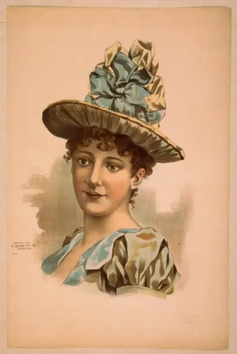 Framed Print : Head-and-shoulders image of brunette woman, facing right, we Framed Print : Head-and-shoulders image of brunette woman, facing right, we
