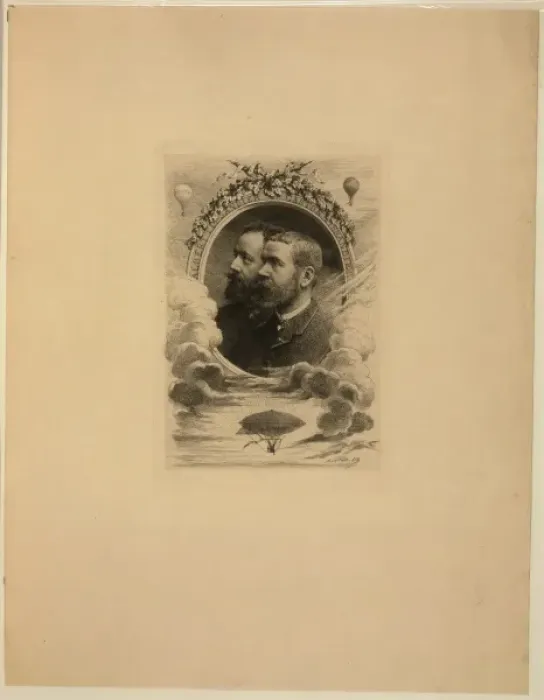 Framed Print : Head-and-shoulders portrait of French balloonists Albert Tis Framed Print : Head-and-shoulders portrait of French balloonists Albert Tis