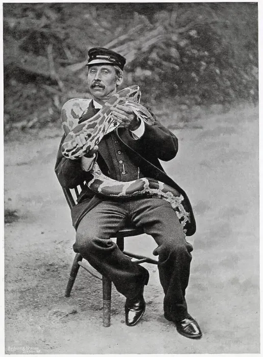 Framed Print : Head Keeper with Snake at London Zoo 1896 Framed Print : Head Keeper with Snake at London Zoo 1896