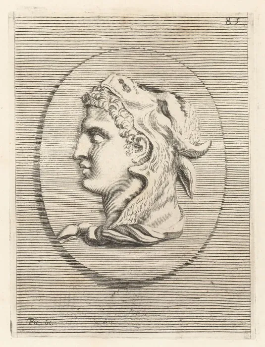 Framed Print : Head of man, possibly Seleucus Nicator, wearing a cowskin cape