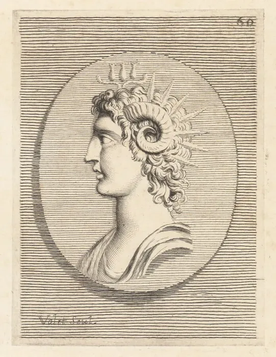 Framed Print : Head of Mark Antony with ram's horns and sun rays Framed Print : Head of Mark Antony with ram's horns and sun rays