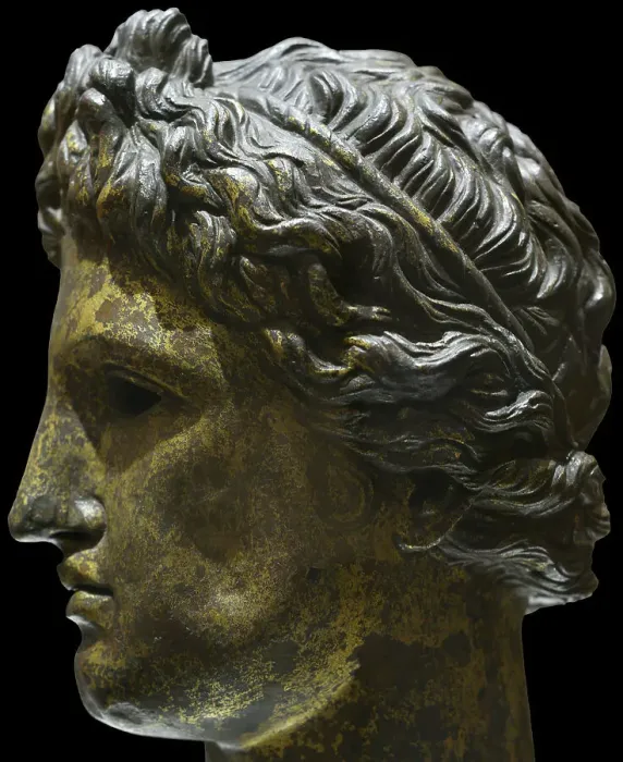 Framed Print : Head from a statue of Apollo. Bronze. 2nd-3rd Framed Print : Head from a statue of Apollo. Bronze. 2nd-3rd