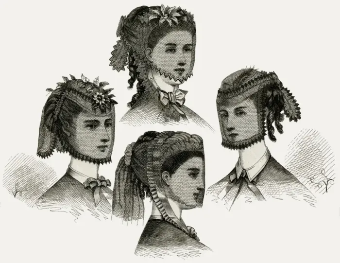 Framed Print : Headdresses with mesh veils 1869 Framed Print : Headdresses with mesh veils 1869