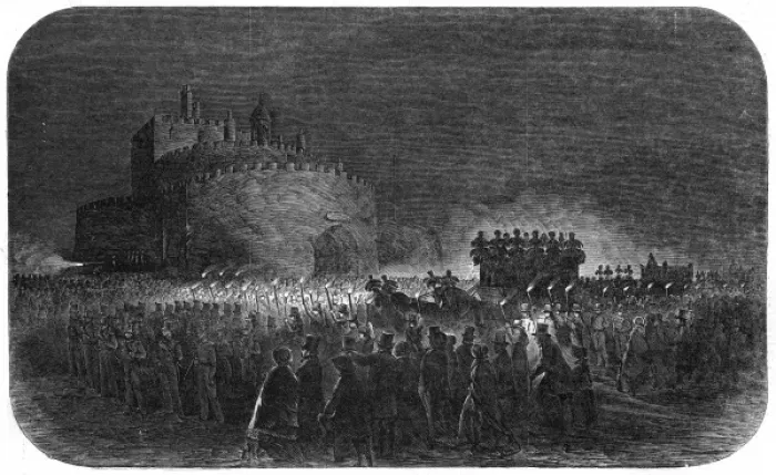 Framed Print : Hearse of Duke of Wellington passing Deal Castle Framed Print : Hearse of Duke of Wellington passing Deal Castle