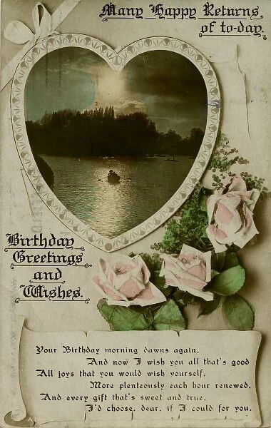 Heart and flowers on a birthday postcard