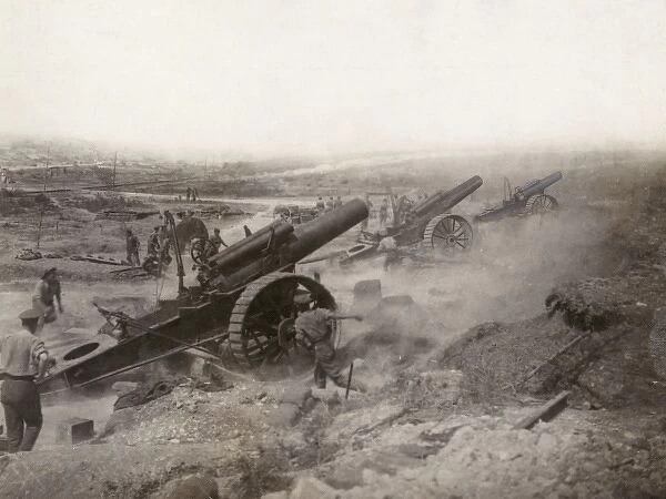 Heavy artillery firing at Arras, northern France, WW1