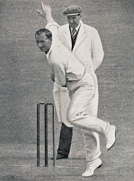 Hedley Verity bowling, F Chester as umpire