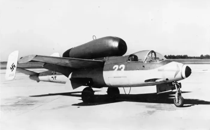 Framed Print : Heinkel He 162A -captured examples of the type were tes Framed Print : Heinkel He 162A -captured examples of the type were tes