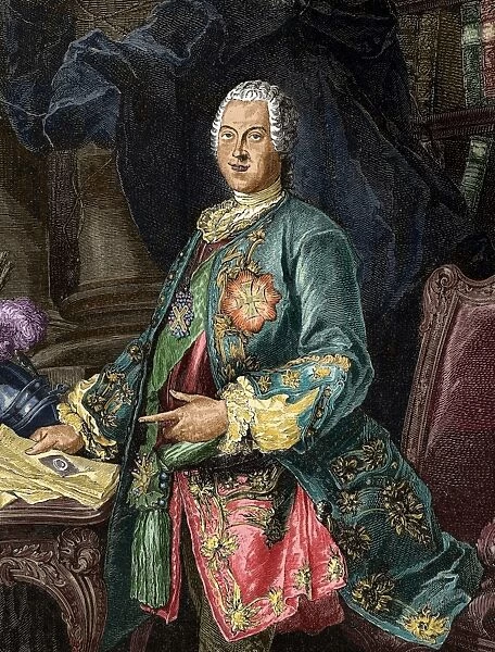 Heinrich, count von Bruhl (1700-1763). Colored engraving