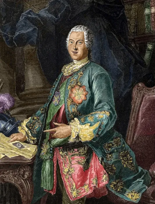 Framed Print : Heinrich, count von Bruhl (1700-1763). Colored engraving Framed Print : Heinrich, count von Bruhl (1700-1763). Colored engraving