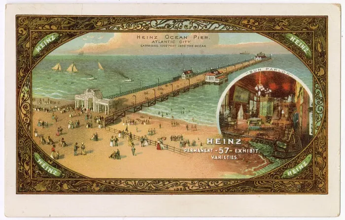 Framed Print : Heinz Ocean Pier, Atlantic City, New Jersey, USA, with inset of Sun Parlor. Date: circa 1900 Framed Print : Heinz Ocean Pier, Atlantic City, New Jersey, USA, with inset of Sun Parlor. Date: circa 1900